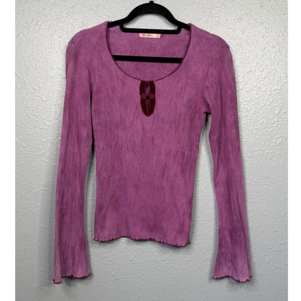 Maralove Y2K Women’s Purple Long-Sleeve Ribbed Keyhole Top / Size-Small